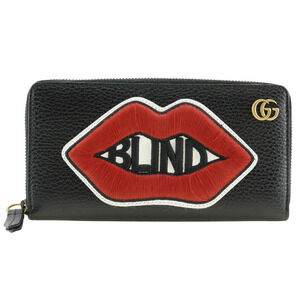 Gucci Round Zip Long Wallet Embroidered GG Marmont Leather Black Zipper